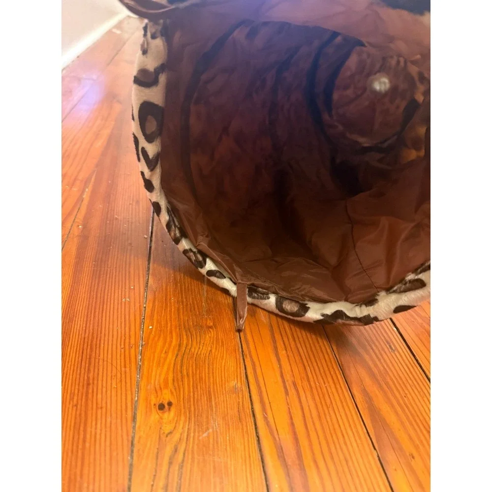 Leopard Print 3-Way Cat Tunnel Collapsible Pet Play Tube with Hanging Toy